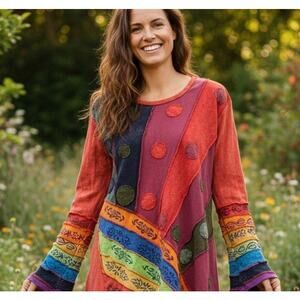 Vintage 'Greater Good' vibrant boho/hippie applique knit blouse